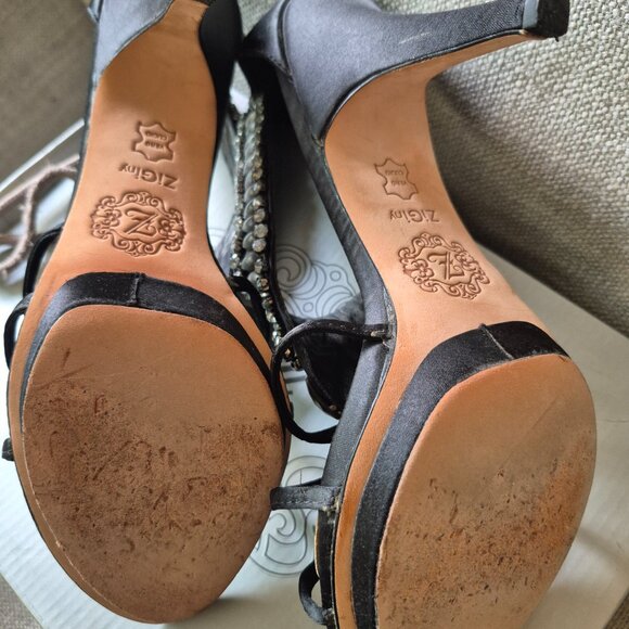 Zigi NY Black Satin Jeweled Heels – Minimally Worn 10 US (41 EU) - Picture 5 of 5